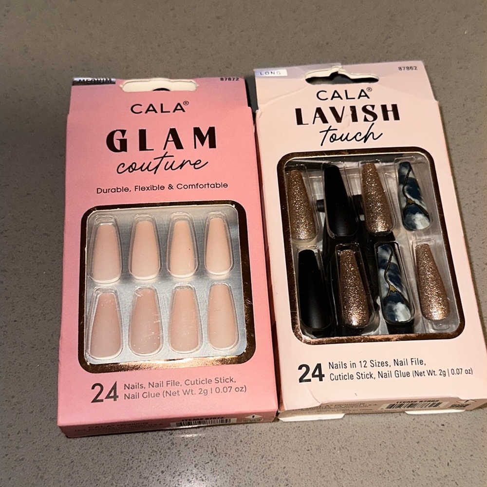 NEW Cala Glue on Nails Press on Nails Duo Black & Gold, Nude Pink